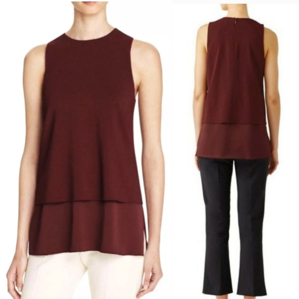 🌞 THEORY Wine Sleeveless Anastaza B Bergen Tiered Sleeveless Shirt Small